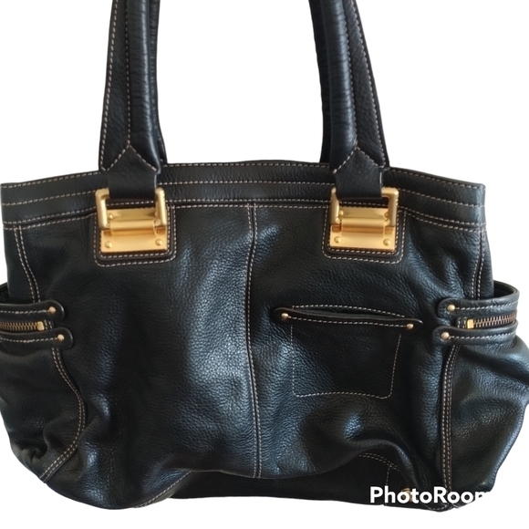 B Makowsky Black Pebble Leather Satchel Shoulder Bag